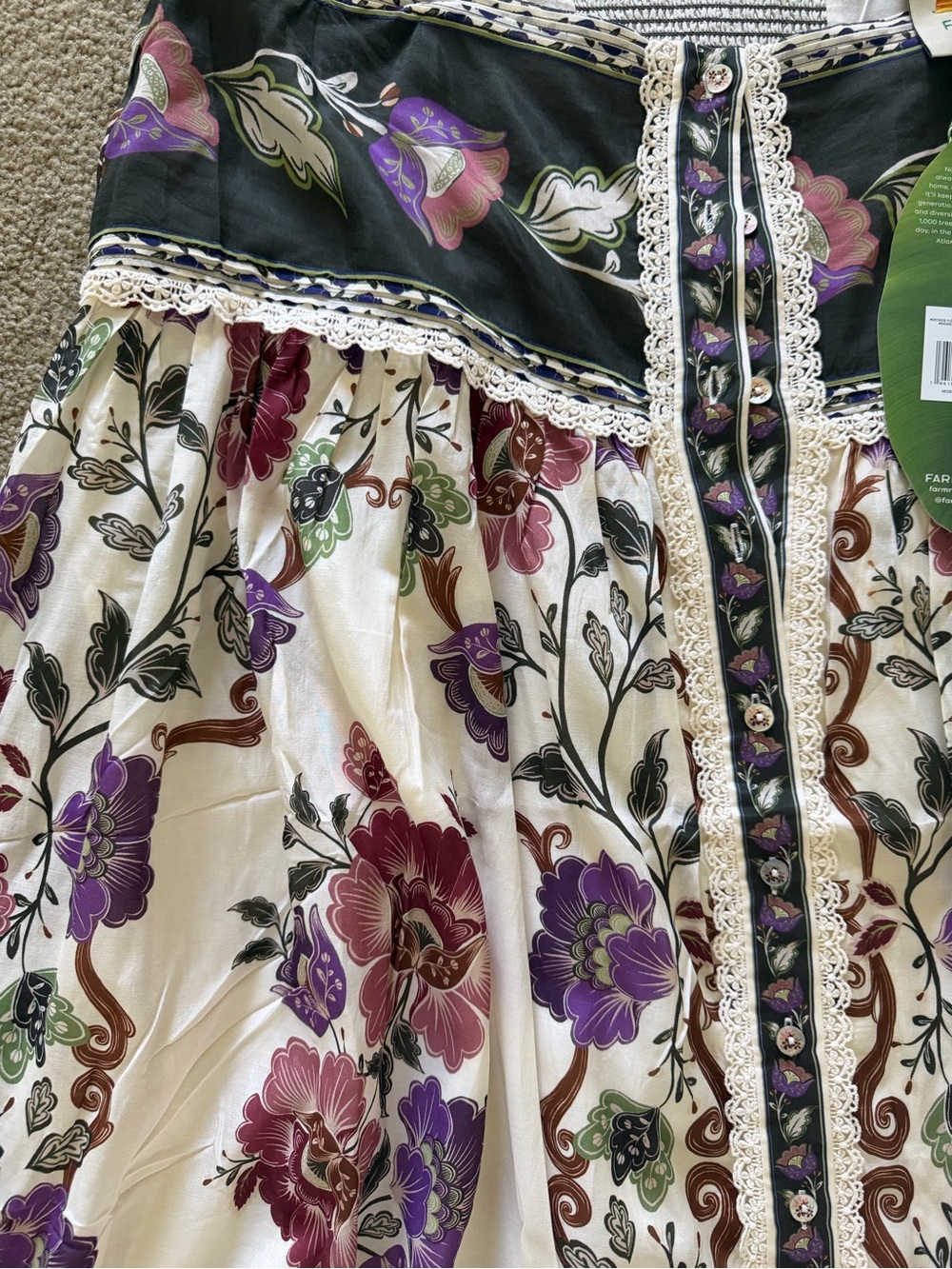 Farm Rio Cream Rococo Flowers Lace Buttoned Midi Skirt - Picture 3 of 7